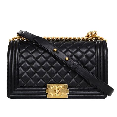 chanel lambskin boy bag black gold hardware|Chanel lambskin medium flap bag.